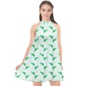 Green Parrot Pattern Halter Neckline Chiffon Dress  View1