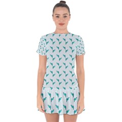 Blue Parrot Pattern Drop Hem Mini Chiffon Dress by snowwhitegirl