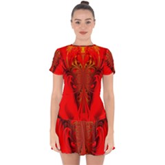 Digital Arts Fractals Futuristic Red Yellow Black Drop Hem Mini Chiffon Dress by Pakrebo