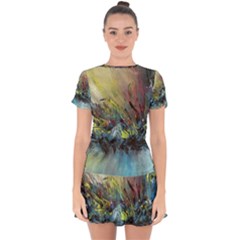 Abstract Drop Hem Mini Chiffon Dress by scharamo