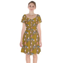 Textile Flowers Pattern Short Sleeve Bardot Dress by HermanTelo