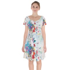 Floral Bouquet Short Sleeve Bardot Dress by Sobalvarro