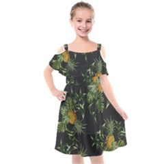 Pineapples Pattern Kids  Cut Out Shoulders Chiffon Dress by Sobalvarro