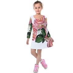 Roses Pink Leaves Flowers Perfume Kids  Long Sleeve Velvet Dress by Simbadda