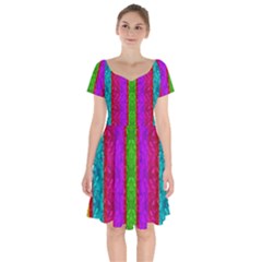 Rose Petals As A Rainbow Of Decorative Colors Short Sleeve Bardot Dress by pepitasart