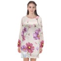 Vector Hand Drawn Cosmos Flower Pattern Long Sleeve Chiffon Shift Dress  View1