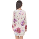 Vector Hand Drawn Cosmos Flower Pattern Long Sleeve Chiffon Shift Dress  View2