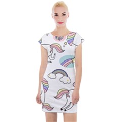 Cute Unicorns With Magical Elements Vector Cap Sleeve Bodycon Dress by Sobalvarro