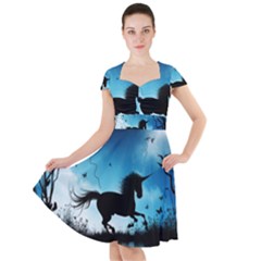 Wonderful Unicorn Silhouette In The Night Cap Sleeve Midi Dress by FantasyWorld7