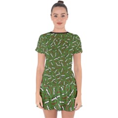 Pepe The Frog Face Pattern Green Kekistan Meme Drop Hem Mini Chiffon Dress by snek