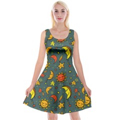 Cute Cartoon Sun, Star, And Sky Gray Reversible Velvet Sleeveless Dress by trulycreative