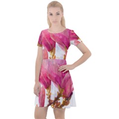 Magnolia Roze Aquarel Watercolor Cap Sleeve Velour Dress  by picsaspassion