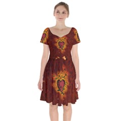 Beautiful Heart With Leaves Short Sleeve Bardot Dress by FantasyWorld7