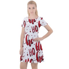 Christmas Watercolor Hohoho Red Handdrawn Holiday Organic And Naive Pattern Cap Sleeve Velour Dress  by genx