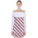 White Candy Cane Pattern with Red and Thin Green Festive Christmas Stripes Long Sleeve Off Shoulder Dress View1