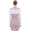 White Candy Cane Pattern with Red and Thin Green Festive Christmas Stripes Long Sleeve Off Shoulder Dress View2