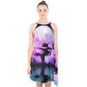 Wonderful Unicorn With Fairy In The Night Halter Collar Waist Tie Chiffon Dress View1