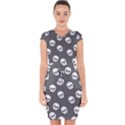 WHITE SKULL PATTERN Capsleeve Drawstring Dress  View1