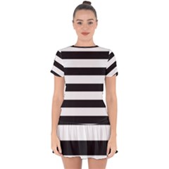 Black And White Large Stripes Goth Mime French Style Drop Hem Mini Chiffon Dress by genx