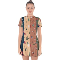 Flat Design Christmas Pattern Collection Drop Hem Mini Chiffon Dress by Vaneshart