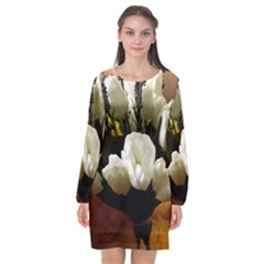 Tulips 1 3 Long Sleeve Chiffon Shift Dress  by bestdesignintheworld