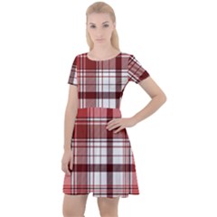 Red Abstract Check Textile Seamless Pattern Cap Sleeve Velour Dress  by Wegoenart