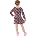 Doily Rose Pattern Red Kids  Long Sleeve Velvet Dress View2