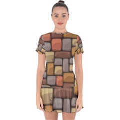 Colorful Brick Wall Texture Drop Hem Mini Chiffon Dress by Nexatart