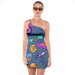 Space Sketch Set Colored One Soulder Bodycon Dress by Nexatart