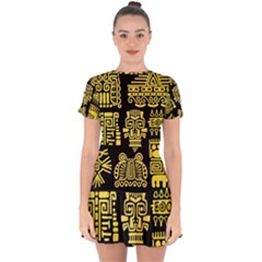 American Golden Ancient Totems Drop Hem Mini Chiffon Dress by Vaneshart