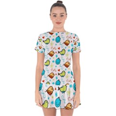 Birds Pattern Design Drop Hem Mini Chiffon Dress by Vaneshart