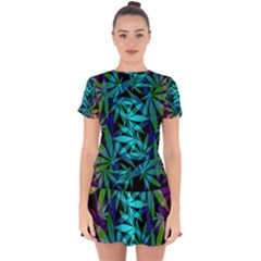 420 Ganja Pattern, Weed Leafs, Marihujana In Colors Drop Hem Mini Chiffon Dress by Casemiro