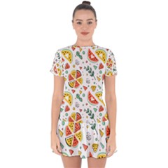 Seamless-hipster-pattern-with-watermelons-mint-geometric-figures Drop Hem Mini Chiffon Dress by Vaneshart