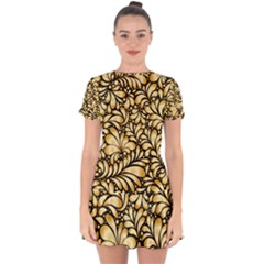 Damask Teardrop Gold Ornament Seamless Pattern Drop Hem Mini Chiffon Dress by BangZart