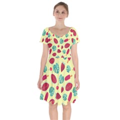 Watermelons, Fruits And Ice Cream, Pastel Colors, At Yellow Short Sleeve Bardot Dress by Casemiro