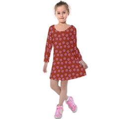 Peach Purple Daisy Flower Red Kids  Long Sleeve Velvet Dress by snowwhitegirl