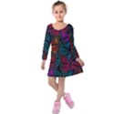 Colorful Monarch Butterfly Pattern Kids  Long Sleeve Velvet Dress View1