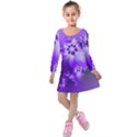 Violet Purple Flower Print Kids  Long Sleeve Velvet Dress View1