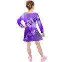 Violet Purple Flower Print Kids  Long Sleeve Velvet Dress View2