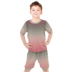 Tea Rose And Sage Gradient Ombre Colors Kids  Tee And Shorts Set by SpinnyChairDesigns