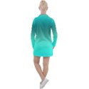 Teal Turquoise Green Gradient Ombre Women s Long Sleeve Casual Dress View2