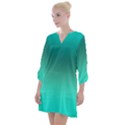 Teal Turquoise Green Gradient Ombre Open Neck Shift Dress View1