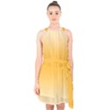 Saffron Yellow and Cream Gradient Ombre Color Halter Collar Waist Tie Chiffon Dress View1