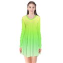 Lemon Yellow and Lime Green Gradient Ombre Color Long Sleeve V-neck Flare Dress View1