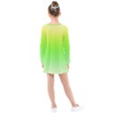 Lemon Yellow and Lime Green Gradient Ombre Color Kids  Long Sleeve Dress View2