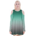 Teal Green and Grey Gradient Ombre Color Velvet Long Sleeve Shoulder Cutout Dress View1