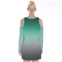 Teal Green and Grey Gradient Ombre Color Velvet Long Sleeve Shoulder Cutout Dress View2