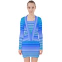 Blue Purple Color Stripes Ombre V-neck Bodycon Long Sleeve Dress View1