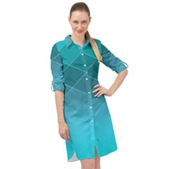 Aqua Blue And Teal Color Diamonds Long Sleeve Mini Shirt Dress by SpinnyChairDesigns