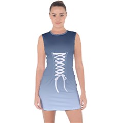 Faded Denim Blue Ombre Gradient Lace Up Front Bodycon Dress by SpinnyChairDesigns